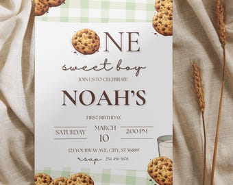 Cookie Theme First Birthday Invitation | One Sweet Boy (Digital Download)