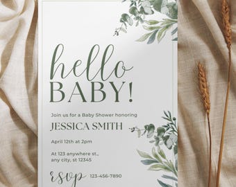 Einladung zur Babyparty im Boho-Stil | Eukalyptus-Babyparty-Einladung | Bearbeitbare Vorlage (Digitaler Download)