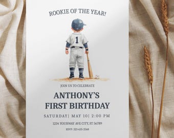 Rookie of the Year First Birthday Invitation | Sports Theme | Digital Download | Editable Birthday Invite