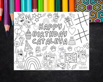 Blue dog Coloring Page: Kids Birthday Party Activity (Digital Download)