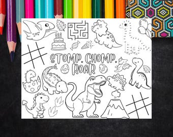 Dinasour Coloring Page: Kids Birthday Party Activity (Digital Download)