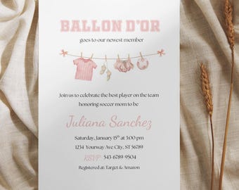 Inbjudan till babyshower för fotboll, flickinbjudan, redigerbar mall (digital nedladdning)