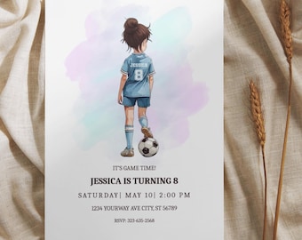 Girls Soccer Birthday Invitation| Editable Template