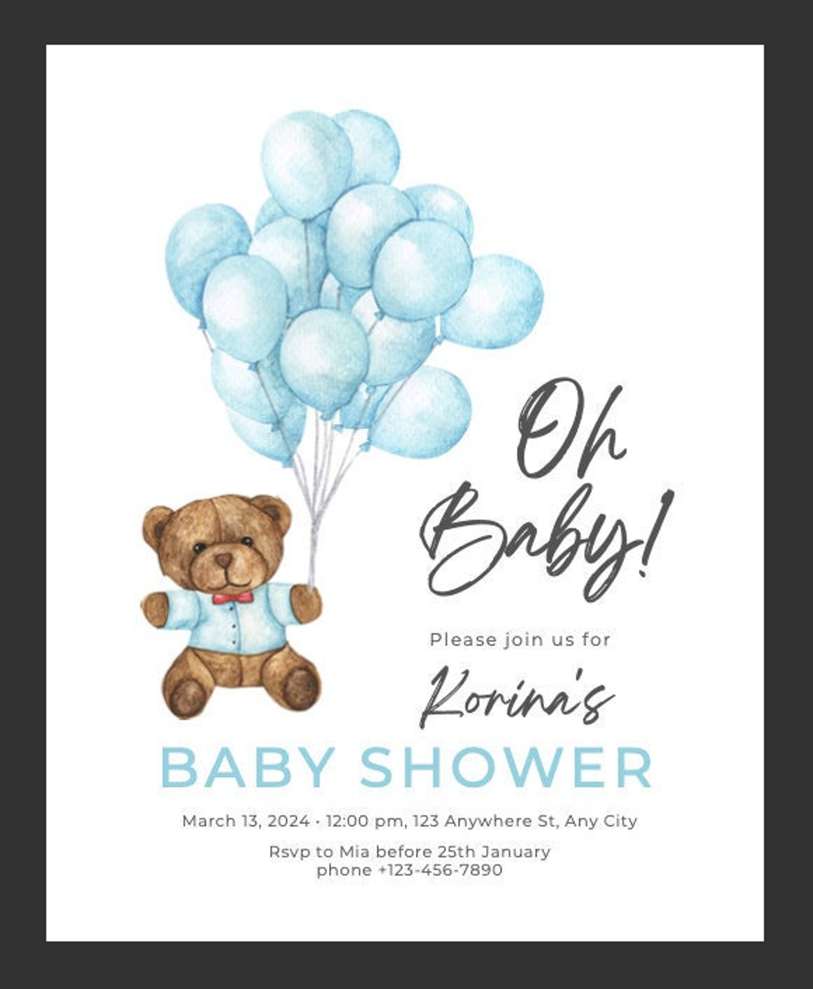 Simple Baby Shower Invitation boy Etsy