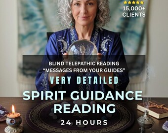 May include: An image of a woman holding a crystal ball. The image includes text that reads "Blind Telepathic Reading", "Spirit Guidance Reading", and "24 Hours". The image also includes a lit candle and other spiritual items.