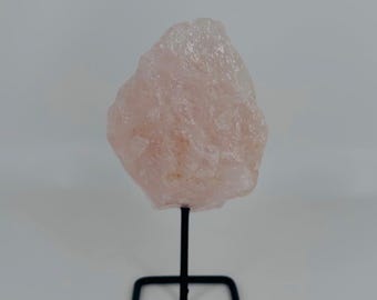Natural Pink Quartz on Metal Stand | Raw Rose Quartz Display | 3 Inch Crystal Home Decor | One of a Kind Stone (Random Pick)