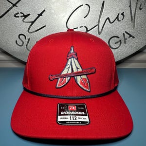 Custom “Braves Feather” Richardson 112 Trucker Hat with navy rope.