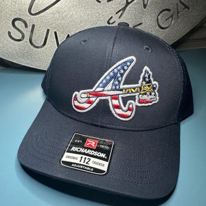 Custom “Braves American Flag A” Richardson 112 Trucker Hat