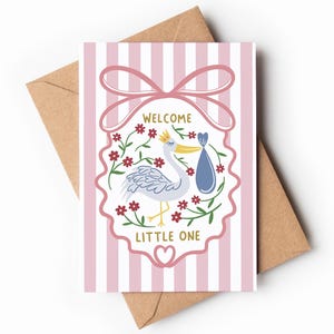 Nouvelle carte de voeux de bébé | Cadeau nouveau-né | Petite fille | Jolie rayure rose | Bienvenue aux tout-petits | Fête prénatale