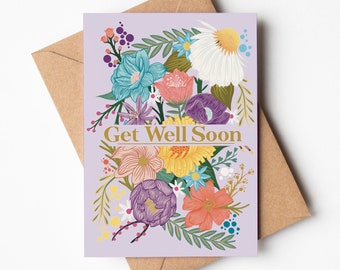 Get Well Soon Card | Floral Greeting Card | Thinking of You | Botanical Flowers | Can be sent directly to the recipient