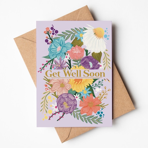 Get Well Soon Card | Floral Greeting Card | Thinking of You | Botanical Flowers | Can be sent directly to the recipient