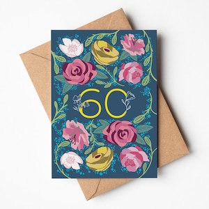 60e anniversaire | 60e anniversaire | Anniversaire de mariage | Cadeau pour le soixantième anniversaire | Cartes de voeux florales | Carte d'anniversaire fleur