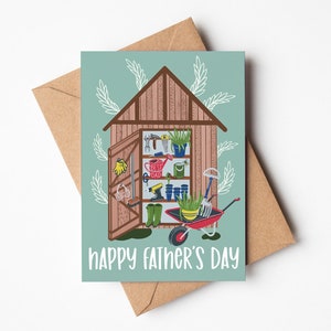 carte fête des pères | Plantes et abri de jardin | Carte DIY Jardinier | Peut poster au destinataire avec un message personnel