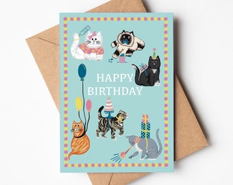 Cat Birthday card | Happy Birthday Card | Cute Cat Card | Funny Birthday Card | Cat Greeting Card | Illustrated Cat Card | From the cat