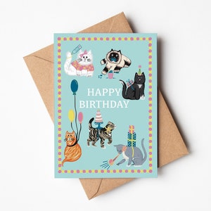 Carte d'anniversaire de chat | Carte de joyeux anniversaire | Carte mignonne de chat | Carte d'anniversaire drôle | de voeux chat | illustrée de chat | Du chat