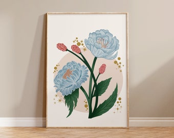 Illustrated Peony Art | Floral Art Print | Botanical Home Decor | Gallery Wall Art | Birth Flower Art | Mother’s Day Gift | Flower Artwork