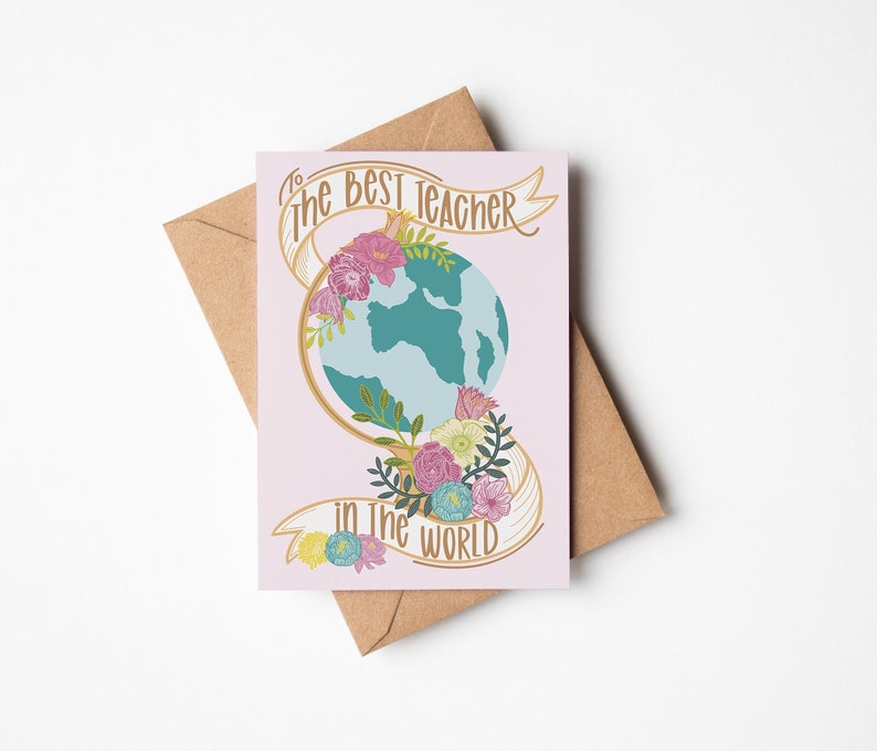 Teacher Thank You Card Appreciation Gift for Teachers Best in the World Last Day of School Leaving Nursery image 1