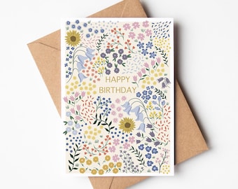 Floral Happy Birthday Greeting Card | Gold Foil