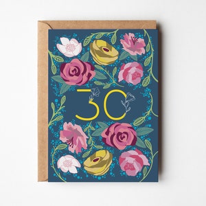 30e anniversaire | 30e anniversaire | Anniversaire de mariage | Cadeau pour le trentième anniversaire | Cartes de voeux florales | Carte d'anniversaire fleur