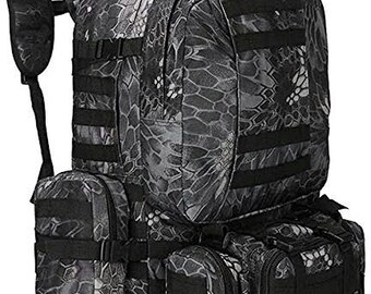 Sac tactique de style militaire 55L pour camping, randonnée, trekking, chasse, sac à dos d'extérieur (Python noir)