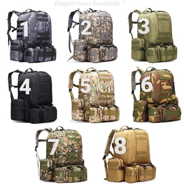 55L Military Style Backpack for Camping Hiking Trekking Hunting Bug Out Bag 4 in 1 Molle Rucksack