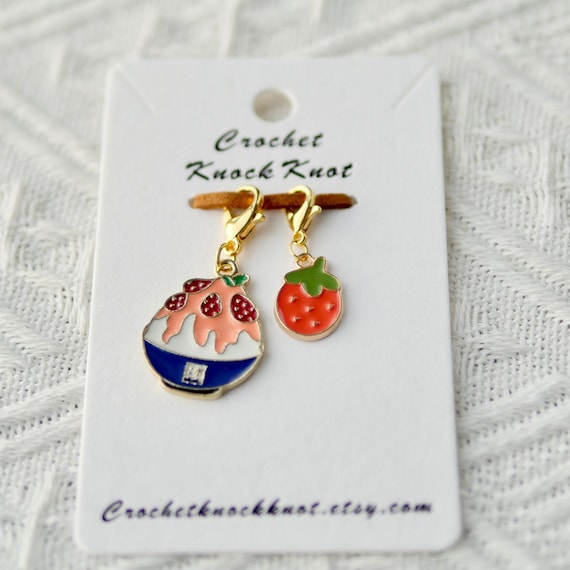 Strawberry & Shaved Ice Stitch Markers With Lobster Clasp Progress Keepers Gifts  for Crocheters Set of 2 