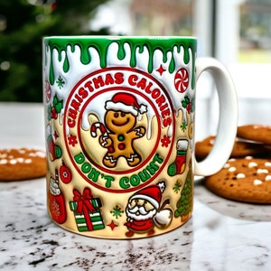 Tasse de Noël au look 3D avec inscription : Les calories de Noël ne comptent pas Idée cadeau d'ElilenaShop