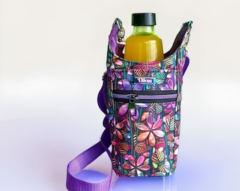 Umhängetasche Damen für Flasche, Wasserflaschenträger, Wandertasche, Wasser to Go Tasche Bunt, Stoff, florales Muster