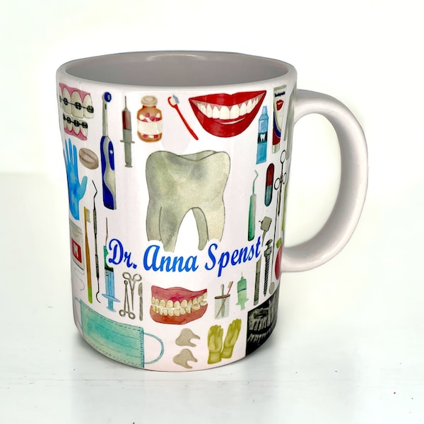 Personalisierte Zahnarzt Keramiktasse – 330ml Becher für Dentisten, Praxisgeschenk, ideal für Tee- oder Kaffeepausen | ElilenaShop