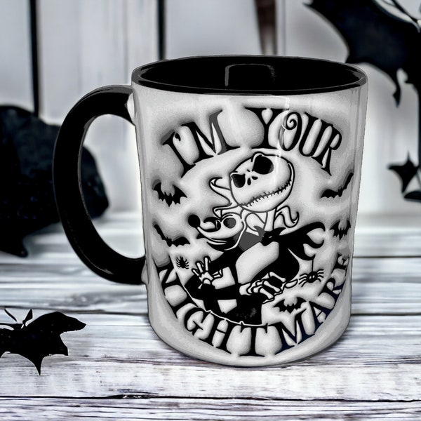 Keramikbecher für Gothic-Fans, 330ml, einzigartiges Skelettdesign, Schaurig-schöne Tasse 'I'm Your Nightmare' | ElilenaShop