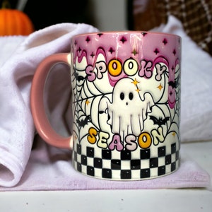 Funny coffee mug with creepy ghosts in 3D look - ElilenaShop handmade girlfriend office decoration - autumn gift idea