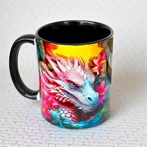 Drachen Tasse Fantasy, bunter Dragon Mug als Geschenk für Drachen Fans
