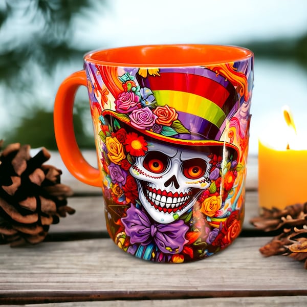 Halloween Kaffeetasse Sublimiert 330ml mit Skelett oder Clown Gesicht