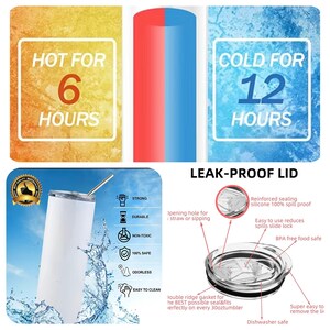 Pode incluir: Um copo de a&ccedil;o inoxid&aacute;vel branco com uma tampa &agrave; prova de fugas. O copo &eacute; anunciado como mantendo as bebidas quentes durante 6 horas e frias durante 12 horas. A tampa tem um selo de silicone refor&ccedil;ado e um fecho deslizante para evitar derrames. O copo &eacute; adequado para a m&aacute;quina de lavar lou&ccedil;a e livre de BPA.