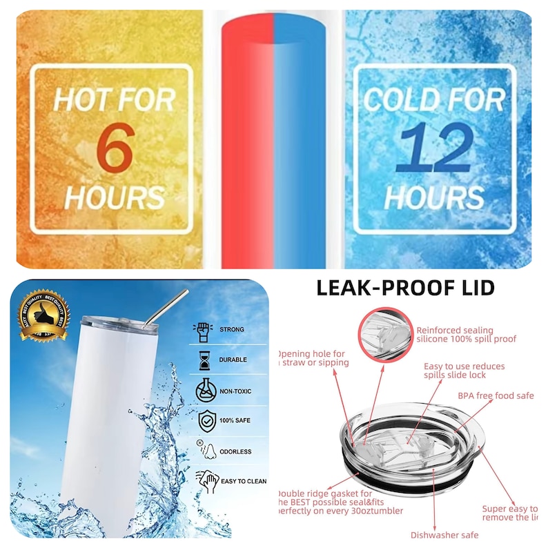 Pode incluir: Um copo de a&ccedil;o inoxid&aacute;vel branco com uma tampa &agrave; prova de fugas. O copo &eacute; anunciado como mantendo as bebidas quentes durante 6 horas e frias durante 12 horas. A tampa tem um selo de silicone refor&ccedil;ado e um fecho deslizante para evitar derrames. O copo &eacute; adequado para a m&aacute;quina de lavar lou&ccedil;a e livre de BPA.