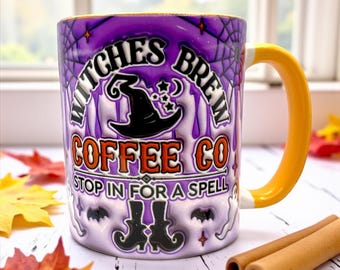 Halloween Hexen Tasse lila, spooky Keramiktasse mit Coffee Motiv 330 ml