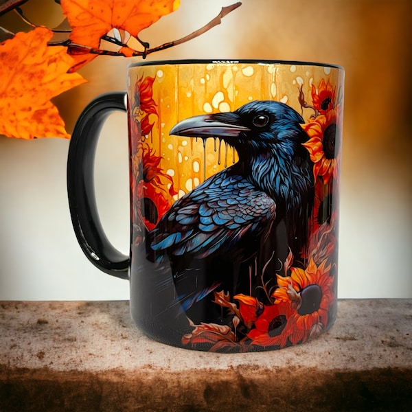 Hochwertige Rabenliebhaber Keramik Teetasse - Witchkraft und Hexerei Motiv - Perfekt für Herbst und Halloween
