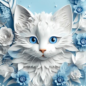 Edelstahl-Tumbler 590 ml mit weißer Katze und blauen Blumen, doppelwandig isoliert, inklusive Deckel und Edelstahl-Strohhalm. Hält Getränke 12 Stunden kalt oder 6 Stunden heiß. Hochwertig sublimiert, langlebig und wiederverwendbar. Perfektes Geschenk für Katzenliebhaber und Tierfreunde.
