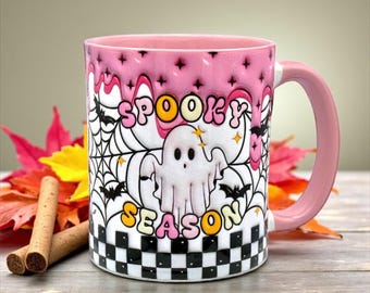 Rosa Halloween Tasse mit Geist, süße Keramiktasse 330 ml