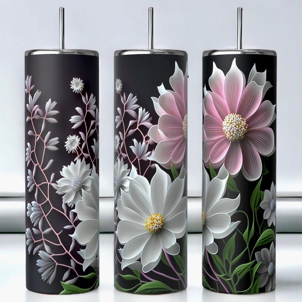 Sublimierter Edelstahl Tumbler mit 3D Boho Blumen Design - Stilvoller Unterwegs - Tumbler