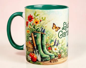 Personalisierte Gartentasse mit Namen, Blumen Tasse für Gartenliebhaberin, Geschenk für Gärtnerin