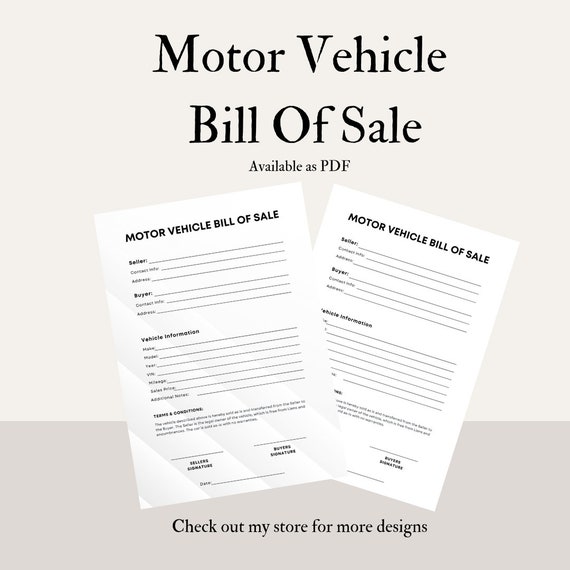 Basic Motor Vehicle Bill of Sale Sell Vehicle Use for