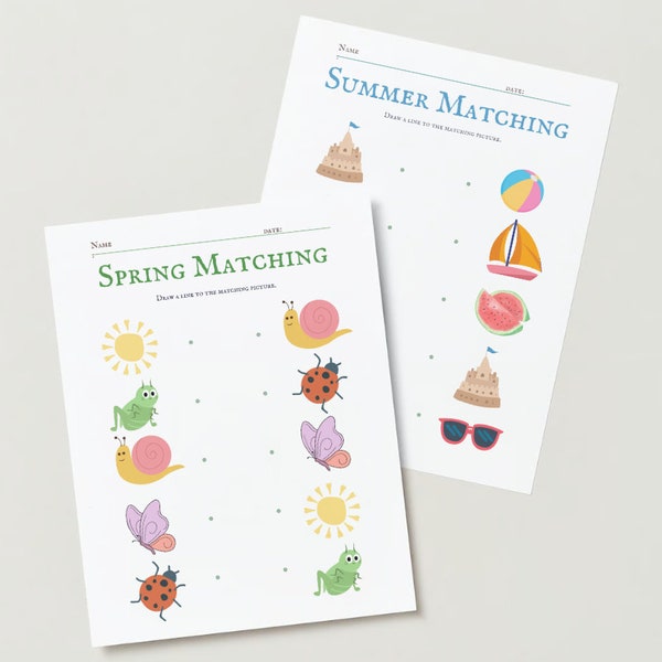 Spring and Summer Matching worksheets