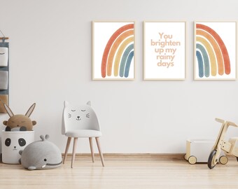 Nursery Neutral Art Print | Pastel boho rainbow quote | Gallery Wall set of 3 | **Digital Download**