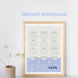 2024 Wall Calendar, Year at a Glance, Printable Calendar, Instant Download, Available in 2 Sizes, Korean Calendar