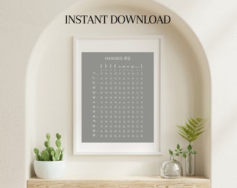 Korean Alphabet Hangeul Chart Poster: Study Aid (Digital Download)