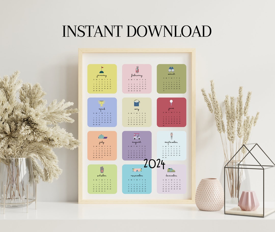 2024 Golf Calendar 2024 Wall Calendar Cute Wall Calendar Etsy