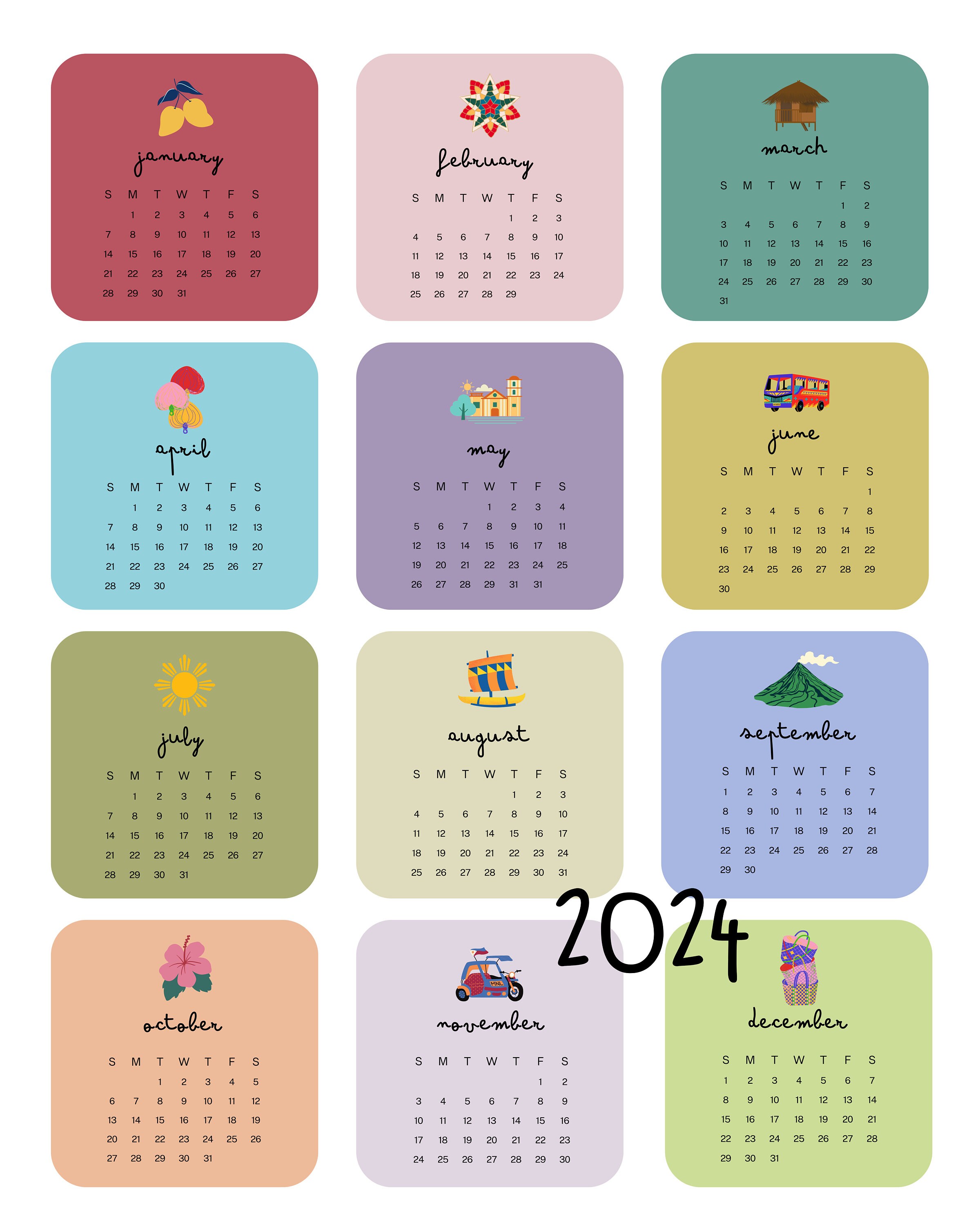 2024 Pinoy Wall Calendar 2024 Printable Calendar 2024 Year Etsy