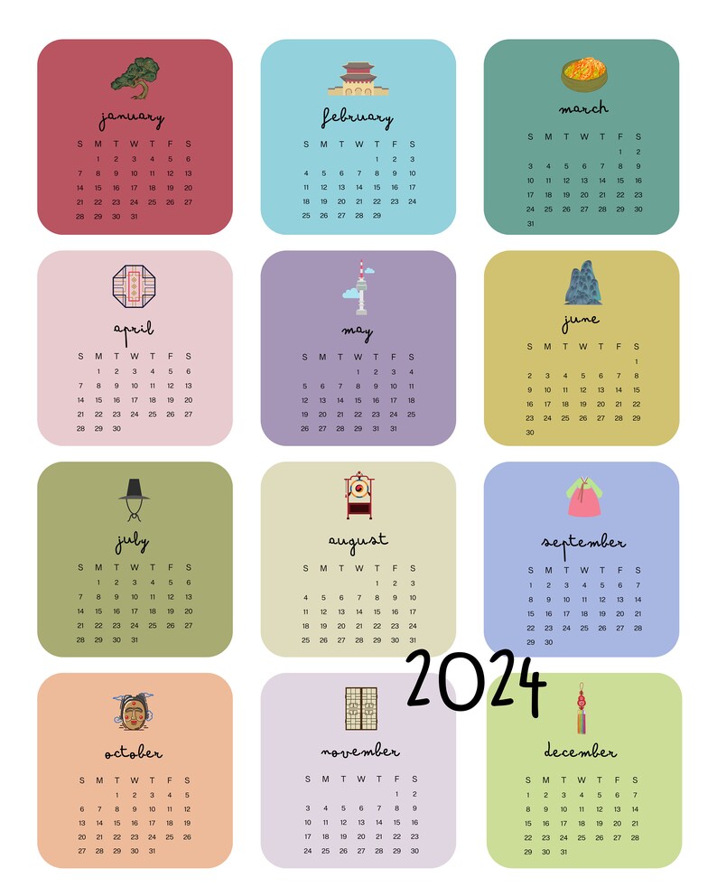 2024 Korea Wall Calendar, 2024 Wall Calendar, 2024 Year at a Glance Etsy