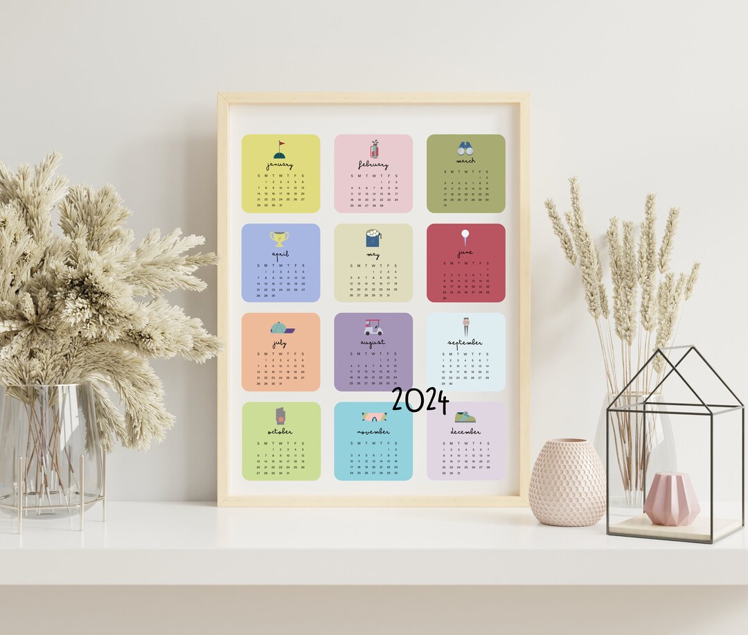2024 Golf Wall Calendar 2024 Year at a Glance 2024 Golf Etsy